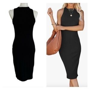 Shinestar bodycon midi high neck black dress